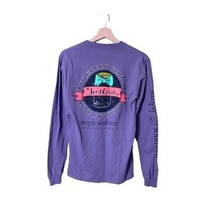 Simply Southern t-shirt purple long sleeve crew neck small fireflies‎ in a jar